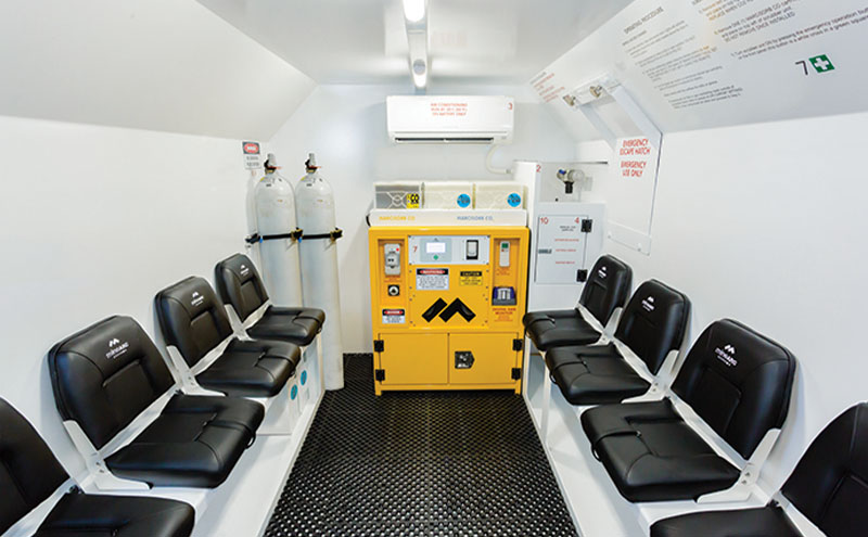 Inside a Series III MineARC Systems MineSAFE Refuge Chamber during Standby Mode