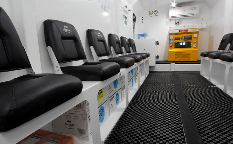 Inside a MineARC Systems TunnelSAFE Tunnelling Refuge Chamber during Standby mode